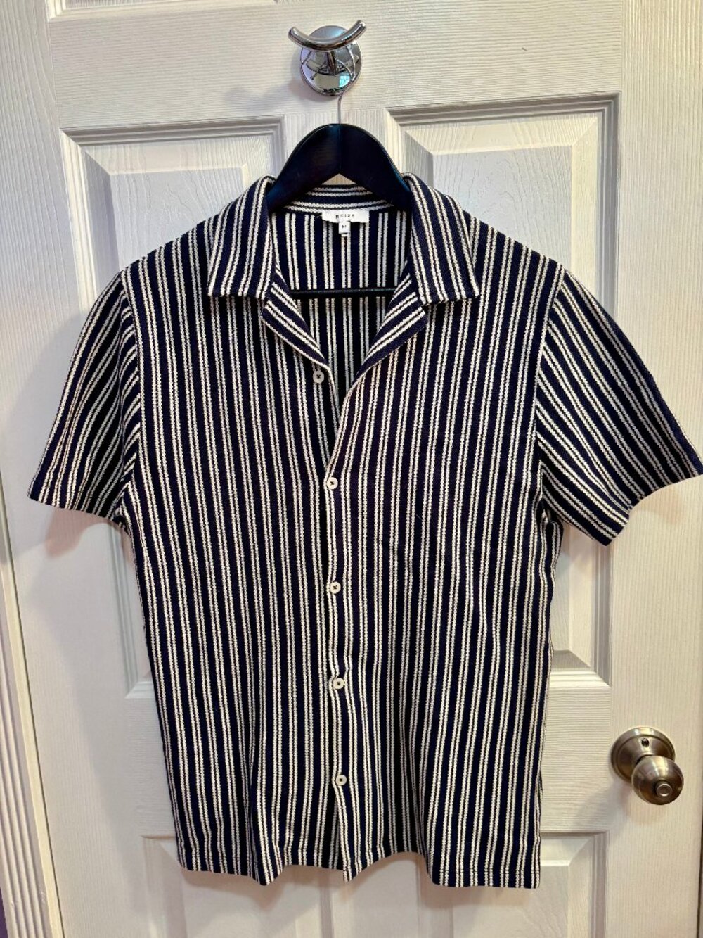 Reiss Griff Textured Stripe Cuban Collar Shirt Size M